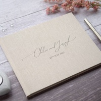 Livre d'Or de Mariage Personnalisé Format A4, Couverture Rigide en Lin, avec Pages Vides