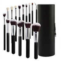 Ensemble de 15 pinceaux de maquillage professionnels en fibres synthétiques avec manche en bois pour l'application de fard à paupières - Outils de beauté spéciaux pour