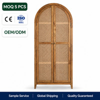Armoire de salon en chêne à 2 portes avec dessus arqué, style provincial français, armoire de rangement en rotin, sur mesure OEM ODM