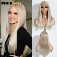 Perruques synthétiques Rebecca HD Lace Front de 22 pouces, blond platine avec racines foncées, pour cheveux bruns dégradés, perruque synthétique sans colle avec dentelle frontale HD