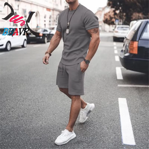 Fashion Blank Color Men's T-shirt and Short Sets Knit Jersey <b>Summer</b> Cotton t Shirt Short Sets for Men - Product Image 5