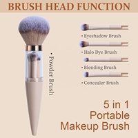 Ensemble de pinceaux de maquillage de voyage multi-usages 5 en 1, pinceaux synthétiques doux et compacts pour le visage, les yeux, la poudre, mini pinceaux de maquillage