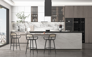 Custom Kitchen Designs Modern Luxury Custom Straight Line Modular Complete <b>Matte</b> Black Kitchen Cabinets with Island Set - Product Image 4