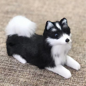 Hecho a mano sin relleno realista felpa piel Husky perro tumbado modelo alivio del estrés accesorio perro estatuilla para Linda decoración de escritorio - Product Image 1