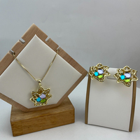 Parure de bijoux en pierres précieuses colorées motif fleur creuse pour femme, collier et boucles d'oreilles, accessoire de luxe rétro KY25143