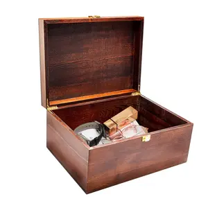 带铰链盖和锁键的木制储物盒实心金合欢纪念盒木制装饰盒