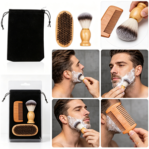 Kit de toilettage de luxe 4-en-1 pour homme avec brosse en poils de sanglier naturels, peigne en bois et sac en velours – Cadeau idéal pour la Fête des Pères - Product Image 5
