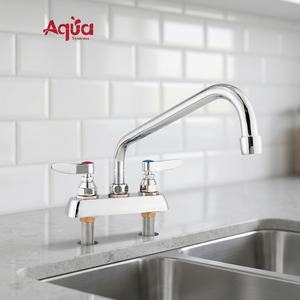 Aqua Systems 2-Handle Kitchen Faucet Deck Mounted <b>Chrome</b> Plated Brass Classic Style 10 Inch Spout - Product Image 3