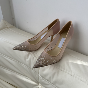 Elegant Distinc High-cut Vamp Pump Pointed Toe Mesh Embellished with <strong>Sparkling</strong> Hotfix Crystals Stiletto <strong>Heel</strong> Perfect Bridal Pair - Product Image 1