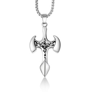<b>Cross</b> Necklace Stainless Steel Pendant With Floral Pattern Men's Hip Hop Jewelry SP729 - Product Image 1