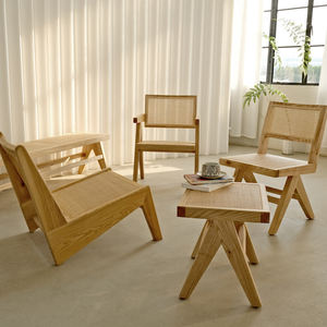 Chaise de salle à manger <span class=keywords><strong>en</strong></span> <span class=keywords><strong>rotin</strong></span> tressé et bois massif avec design artistique à tenons et mortaises pour la maison, le balcon et le bureau - Product Image 2