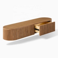 Meuble TV mural flottant de luxe moderne en bois cannelé pour villa, hôtel, projet OEM/ODM, fabricant