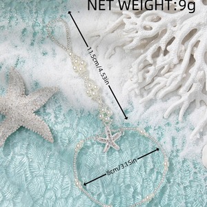 Tobillera para Mujer, Imitación de Perla, Cristal, Estrella de Mar, Estilo Bohemia, Joyería para Fiesta en la Playa, Cadena Plateada - Product Image 4