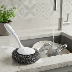 Spazzola per lavastoviglie da 16 confezioni con rete in acciaio e impugnatura in plastica antiscivolo con impugnatura morbida per la pulizia del bagno e della cucina - Product Image 3