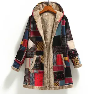 2024 Plus Size Vintage Button Fly Pockets Printed Thick Warm Woman Jacket Winter Coat