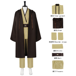 Costume de cosplay Obi Wan Kenobi taille L, tenue Jedi Star Wars pour homme adulte, ensemble avec cape, pantalon, ceinture, bretelles - Product Image 3