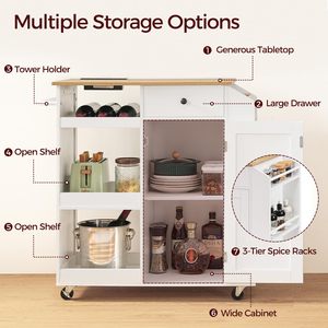 Isla de Cocina Rodante Moderna SENYU con Superficie de PB/MDF de 41 Pulgadas, Carrito Móvil con Estantes y Gabinete Ajustables - Product Image 6