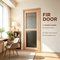 Simple Zen Style Solid Fir Timber Screen Door Breathable Solid Wood Door for Leisure Indoor Space