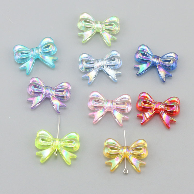 Wholesale Iridescent Bow Acrylic Beads Set Colorful Transparent Bow Charms for Jewelry Making and DIY Crafts