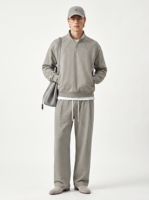 Haut à col à revers pour homme, nouvelle collection automne, style Old Money européen et américain, à manches longues, coupe ample, avec demi-fermeture éclair et capuche