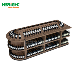 Supermarket Double-Sided Heavy Duty Wooden &amp; Steel Commercial Island Rounded <strong>Bottle</strong> <strong>Display</strong> <strong>Stand</strong> Wine <strong>Rack</strong> - Product Image 2