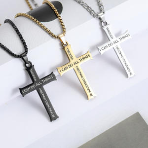 Philippiens 4:13 Bible Verset Croix Pendentif En Acier Inoxydable Croix Chrétienne Collier pour Hommes et Femmes - Product Image 1