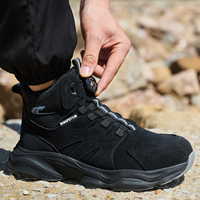 Bottes de travail antidérapantes à embout d'acier - Chaussures de sécurité mi-hautes en cuir microfibre pour l'usine et la construction