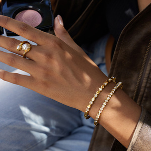 Heart Shape Rhinestone <b>Bangle</b> <b>Bracelet</b> For Women Gold Color Stainless Steel Jewelry Gift Fashion Accessory - Product Image 2