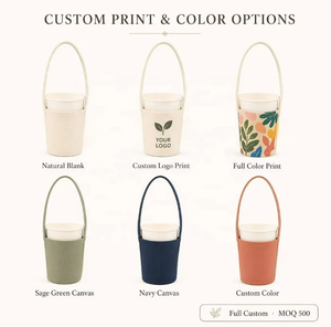 Porte-gobelet réutilisable en toile avec poignée en corde et impression de logo personnalisé, manchons écologiques pour gobelets de café/thé à bulles de 12 oz pour boissons froides - Product Image 2