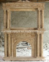 Luxueux Villa Intérieur Maison Décoration Murale Pierre Naturelle Intérieur Luxe Europe Beige Overmantel Marbre Double Cheminée Cadre