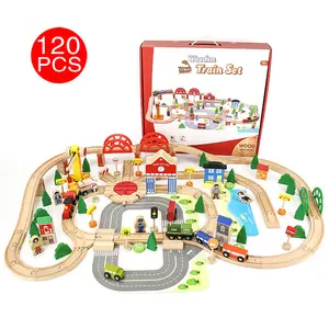 COMMIKI 120, Juguetes Educativos de madera de haya para niños, pista de tren Thomas pequeño, regalos de jardín de infantes, venta al por mayor transfronteriza