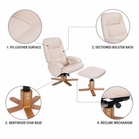Fauteuil inclinable pivotant en L de style traditionnel, blanc crème, avec ottoman et repose-pieds rembourré, base en contreplaqué pour salon