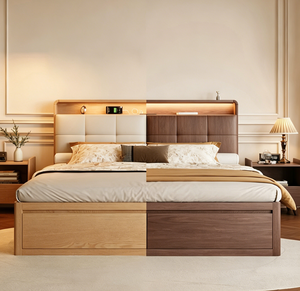 <span class=keywords><strong>Cama</strong></span> de Madera Maciza Estilo Nórdico, <span class=keywords><strong>Cama</strong></span> de Roble con Base Tipo Caja, Estilo Japonés Moderno y Sencillo, <span class=keywords><strong>Cama</strong></span> Doble con Almacenamiento para Dormitorio Principal - Product Image 1