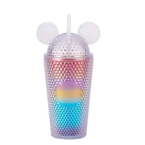 Vasos de plástico <span class=keywords><strong>Mickey</strong></span> con tachuelas de diamantes acrílicos de doble pared de 16oz con tapa de cúpula y pajita para regalo - Product Image 5