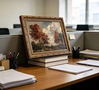 Décoration murale vintage avec cadre doré, forêt d'automne, paysage rustique, prête à accrocher, OEM ODM