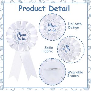 Ensemble de rubans et épingles pour baby shower sur le thème de <span class=keywords><strong>la</strong></span> pâtisserie, motif 'Bun in the Oven', bleu, dessiné à <span class=keywords><strong>la</strong></span> main, pour future <span class=keywords><strong>maman</strong></span> et future papa, avec couronne de fleurs blanches - Product Image 2