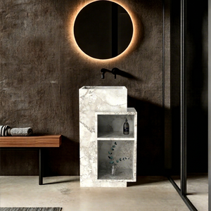 Ensemble de meubles de salle de bain de luxe moderne OEM PS-2011A-CAEA de Malaisie, vasque en céramique sur piétement en pierre naturelle assemblée, à poser au sol - Product Image 1