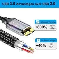 Cable de Carga USB A a Micro B para Disco Duro, Cable SATA Externo de Alta Velocidad para HDD/SSD, Compatible con Teléfono