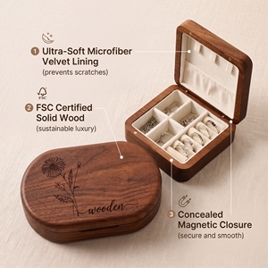 Retro Handcrafted Wooden Jewelry <b>Box</b> Velvet Lining Custom Logo Wood <b>Jewellery</b> Packaging <b>Box</b> for <b>Ring</b> Pendant Bracelet Wholesale - Product Image 4