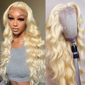 180% Dichtheid Ruwe Maagdelijke Indianenhaar 13X6 613 Blonde Body Wave Hd Transparante Lace Frontale Human Hair Pruiken Voor Zwarte Vrouwen