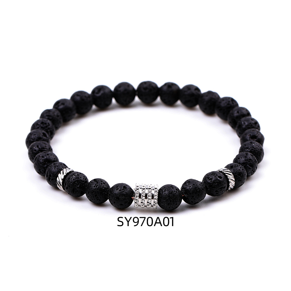Pulsera de acero inoxidable con piedra volcánica de 6 mm