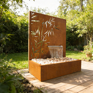 Fontaine en acier corten avec design en bambou, décoration de jardin extérieure, style rustique, rouge, rectangulaire, montage mural, style moderne - Product Image 5