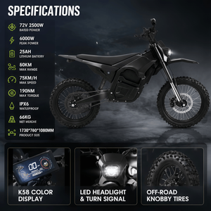 <span class=keywords><strong>Moto</strong></span> électrique tout-terrain 6000W de pointe, 72V, moteur central, 75KM/H, 190Nm de couple, suspension intégrale - Product Image 4