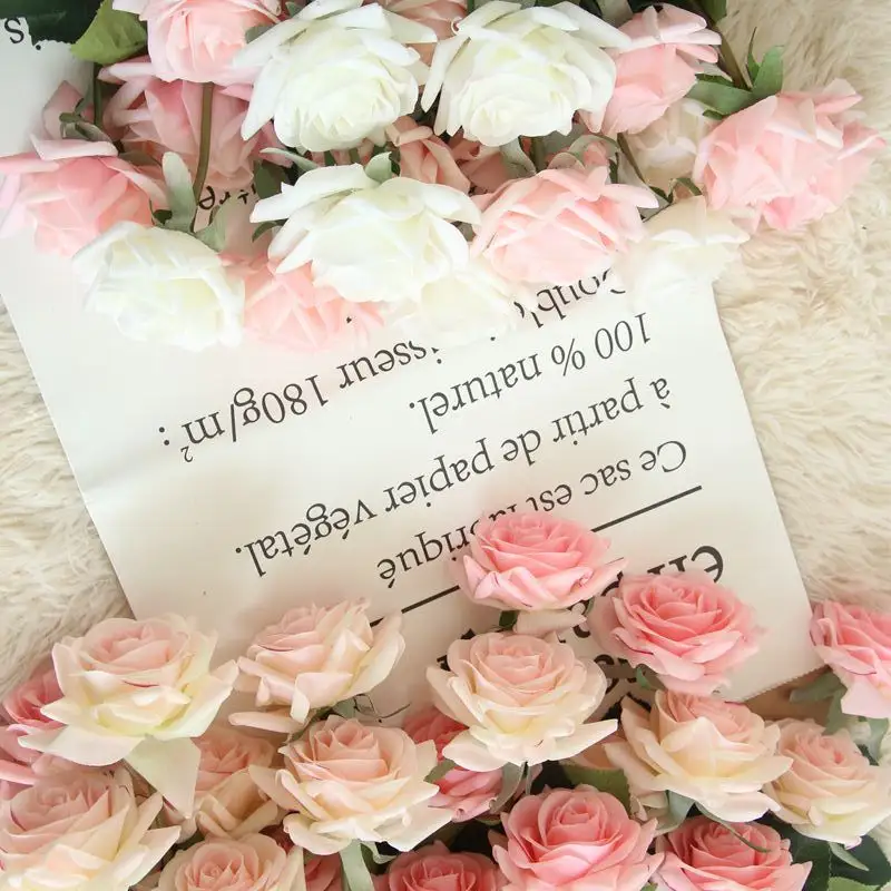 花バラ装飾的な安いバラ偽の花束ヘッド人工ホーム結婚式の目玉
