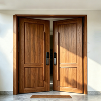 Porte d'entrée double en bois massif de style américain, porte battante extérieure en teck naturel à panneau encastré pour villa de luxe