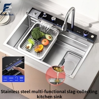 Évier de cuisine surdimensionné en acier inoxydable 304 avec panier-filtre intelligent pour débris, commande tactile, noir mat, garantie 5 ans