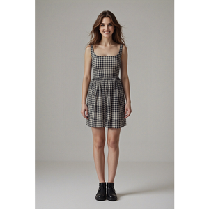Vestido Mini <span class=keywords><strong>de</strong></span> Verano para Mujer, Estilo Vintage, Cuadros Negros, Cuello Cuadrado, Sin Mangas, Línea A, Informal, para Picnic - Product Image 2