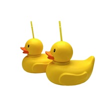 Gobelets en plastique PP personnalisés de 1000 ml, motif canards jaunes, grande taille, écologiques, avec couvercle, pour fêtes, boissons d'extérieur, paille, pour enfants