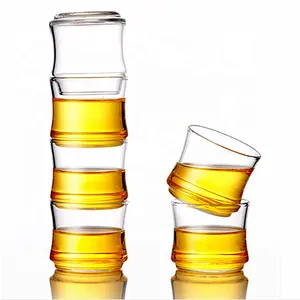 Hot Sale Stackable Glass Coffee Cups Suppliers Borosilicate Heat resistant Bamboo Shape 60ml Glass Tea Cup 2oz