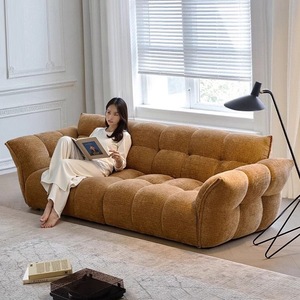 Sofá Semicircular Tapizado con Relleno de Espuma, Tela Flocada, Diseño de Líneas Rectas para Sala de Estar - Product Image 3